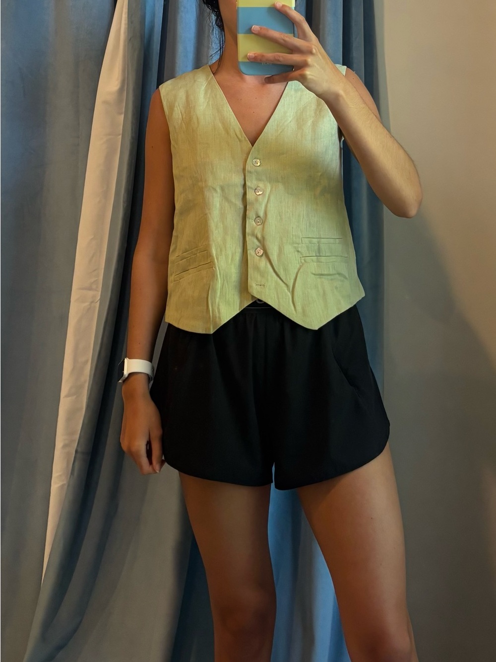 Sleeveless V-Neck Linen Blend Vest - Sage Green